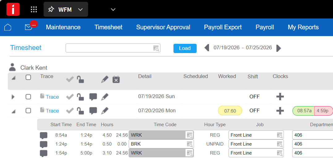 Infor WFM application